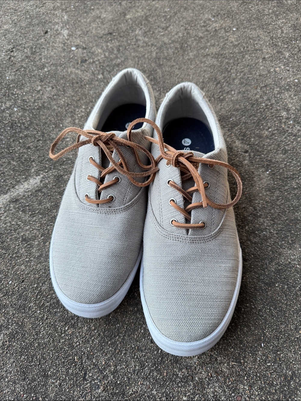 Sperry Light Gray Canvas Lace-Up Sneakers with Tan Laces - Picture 1 of 5
